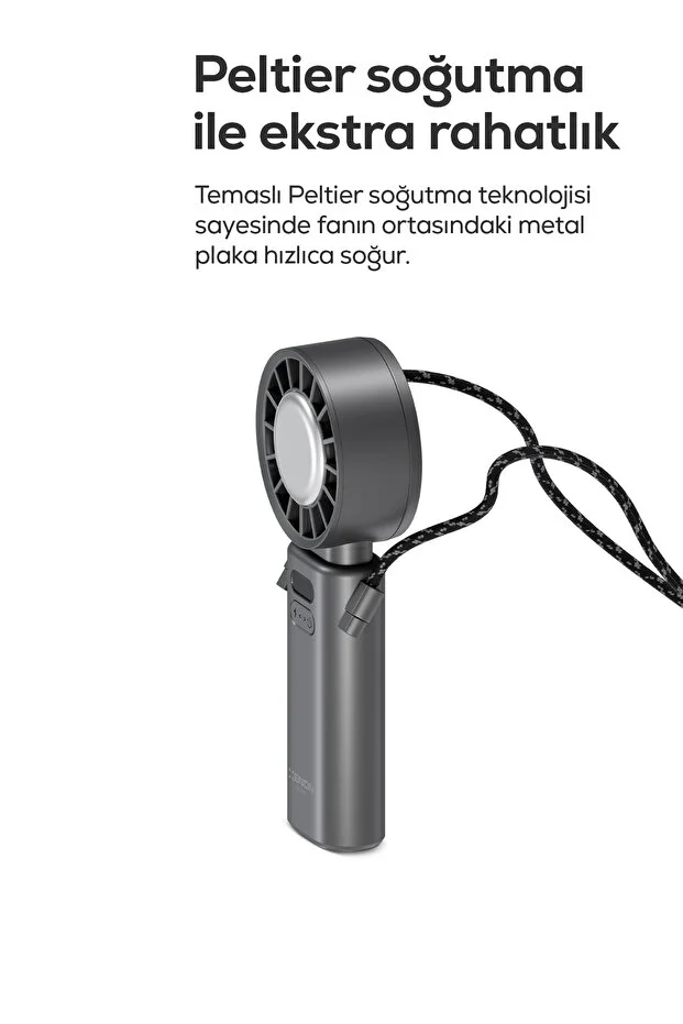 Peltier Buz Soğutmalı El Vantilatörü | 100 Kademe, 3600mAh, 8300 RPM, USB-C, Askılı (Gri-X6111) Peltier Buz Soğutmalı El Vantilatörü | 100 Kademe, 3600mAh, 8300 RPM, USB-C, Askılı (Gri-X6111)
